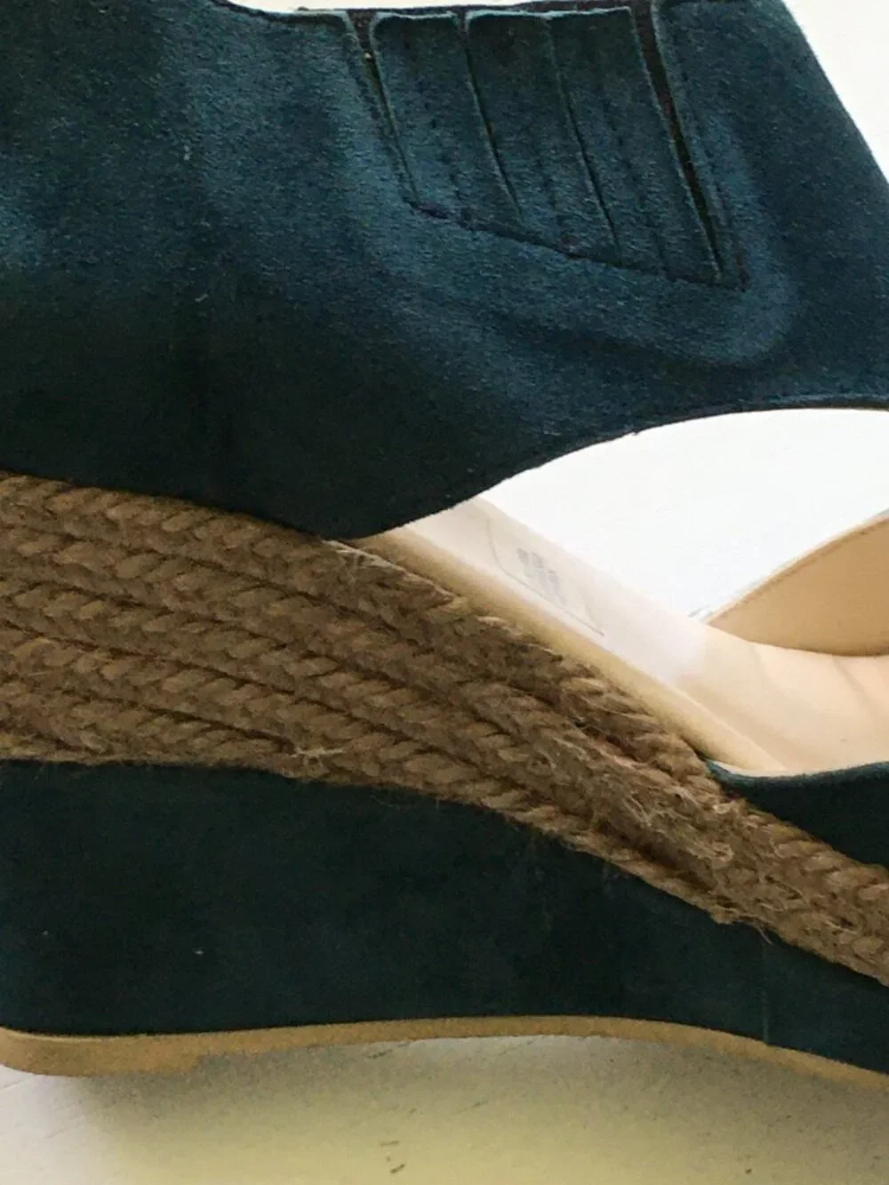 Anthropologie x Maypol Cutout Leather Espadrille Wedge Sandals Teal Size 10
